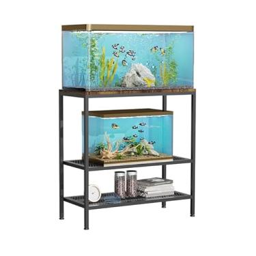 Imagem de VANVERB Suporte para aquário de peixes de 20 a 74 litros, suporte grande de aquário de 3 níveis, suporte de terrário de tartaruga reprodutor de répteis de metal para escritório em casa, carga 158 kg
