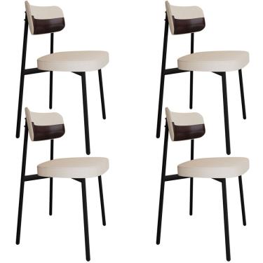 Imagem de Kit 04 Cadeiras Estofada Para Sala de Jantar Astrid Preto C01 Linho Palha Courino Café - Lyam Decor