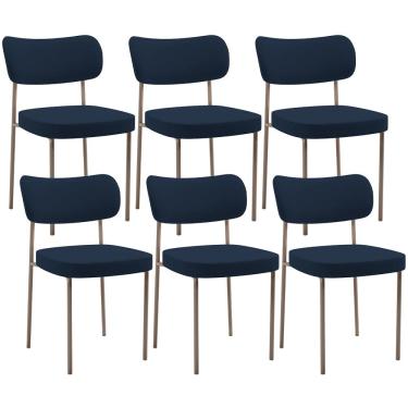 Imagem de Kit 06 Cadeiras Estofadas Para Sala De Jantar Melina Base Arena L02 Suede Azul Marinho - Lyam Decor