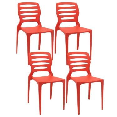 Imagem de Kit 04 Cadeiras Para Cozinha Área Gourmet Jardim Empilhável Larsen P03 Vermelho - Lyam Decor