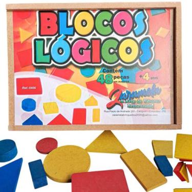 Imagem de Blocos Lógicos 48 peças Brinquedo Educativo jogo De Madeira - Zaramela