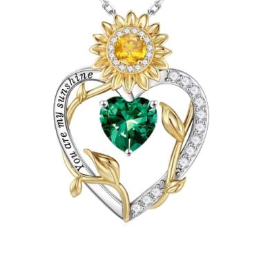 Imagem de Iefil Presentes de girassol para mulheres – Colar feminino com pingente de coração e girassol de prata esterlina S925, presentes de aniversário para esposa, colar You Are My Sunshine, joia para esposa