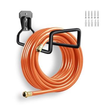 Imagem de Suporte de mangueira de água, 1 pacote de suporte de parede resistente, carretel de mangueira de metal, suporte de gancho de mangueira resistente para armazenamento externo de quintal e garagem