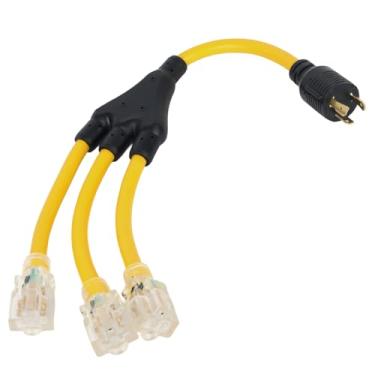 Imagem de Adaptador de alimentação terrestre NEMA L5-30P para 3X 5-15R 5-20R, gerador de bloqueio de 3 pinos ZDHQLHJ 30 Amp plugue macho L5-30 para tomada doméstica 5-15R 5-20R 3-Way T-Blade Tomada doméstica