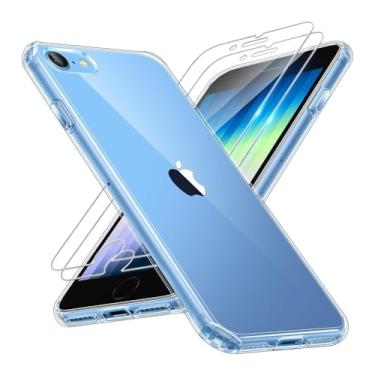 Imagem de Capa para iPhone SE 2022/2020/8/7 com Proteção Militar, Não Amarela, 2Películas de Vidro Temperado, Slim e Fina, Protege contra Quedas, Alta Durabilidade, Design Transparente