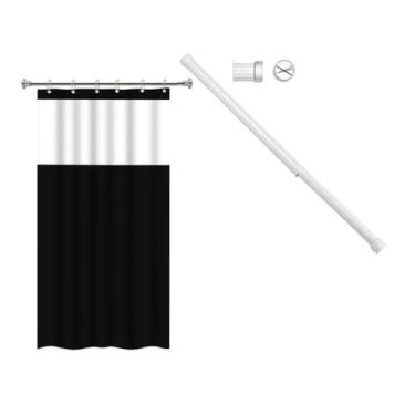 Imagem de Kit Suporte Varão Banheiro 60 até 90 + Cortina Box Preta - Maxeb