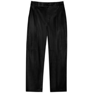 Imagem de Calça Reta De Couro Com Cintura Média E Botões Forrados-Feminino