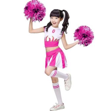 Imagem de LOLANTA Conjunto de saia plissada para meninas de líder de torcida com pompom, rosa rosa, 14-16