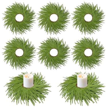 Imagem de 6 grinaldas de anel de vela de Natal, mini guirlandas de 30,5 cm, guirlanda artificial de pinheiro verde Norfolk, castiçal para Natal, inverno, casamento, vegetação, decoração de mesa, centro de mesa