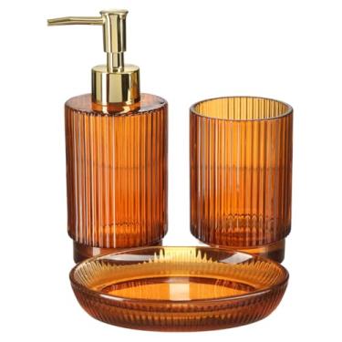 Imagem de Kit Banheiro Lavabo Vidro Luxo Saboneteira Líquida Escova