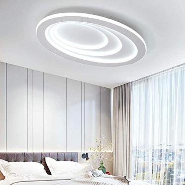 Imagem de Luminária de teto moderna LED para sala de estar, luminária de design oval redonda branca, luminária de teto minimalista, criativa para quarto, cozinha, ilha, bar, sala de jantar, mesa de ja
