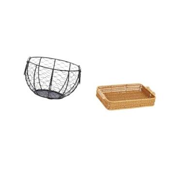 Imagem de Fenteer Cesta de Arame para Armazenamento de Ovos, Cesta de Frutas de Ferro Trançado, Tigela para Servir Lanches, Cesta de Frutas, Prato de Pão para D
