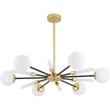 Imagem de Lustres Sputnik Preto Ouro Moderno Acrílico Pendente Luz com 12 Luzes Branco Fosco Abajur Lustres Luminárias de Teto, Decoração Moderna