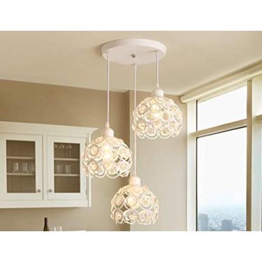 Imagem de Luminária pendente vintage de cristal para sala de jantar, luminária de mesa redonda com design moderno para estudo, escritório, quarto, sala de estar, cozinha, altura ajustável, 3 lâmpadas
