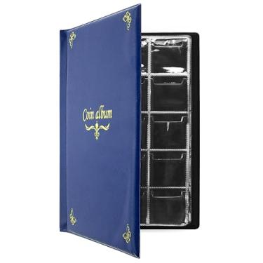 Imagem de CenterZ – Álbum de moedas de 150 bolsos, livro de colecionador de moeda, porta-moedas de lembrança, ideal para passaporte de moedas prensadas, colecionador de moedas de hobby, caixa de armazenamento para exibição de dinheiro (inglês, azul)