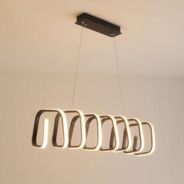 Imagem de Lustre moderno em formato de onda, luminária pendente linear, lustre LED regulável com controle remoto, espiral para sala de jantar, iluminação pendente preta