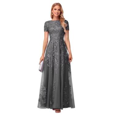Imagem de Vestido de noite YOFF A-line, lantejoulas, renda, tule, cinza para mul
