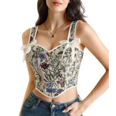 Imagem de Top de espartilho Scarlet Darkness Renaissance Apricot Floral