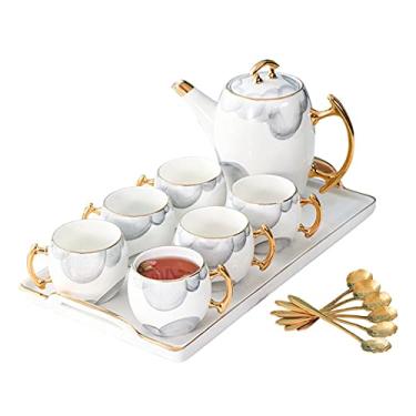 Imagem de Conjunto de chá da tarde, conjunto de chá com bule de chá, conjunto de xícaras de café, conjunto de café de porcelana branca com colheres, bandeja de servir