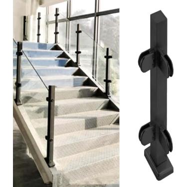 Imagem de Balaustrada De Vidro Interior Exterior Postes De Corrimão De Vidro Com Braçadeira Conjunto De Balaustrada De Convés Preto De Aço Inoxidável Guarda-corpo De Vidro De, Black Corner Post, H-85cm(33.5")