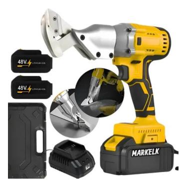 Imagem de Tesoura Alicate Aviação Chapa Metal Elétrica 2 Baterias Amarelo