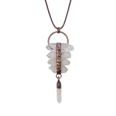 Imagem de EDEN'S CALL Colar retrô com pingente de pedra de cristal irregular com cordão ajustável, Pedra, Pedra de cristal de quartzo