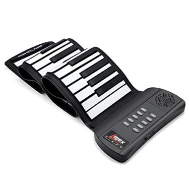 Imagem de Lujex Teclado piano 61 teclas, piano de enrolar, portátil, recarregável, eletrônico, rolar, piano, com silicone ecológico, teclado para iniciantes (prata)