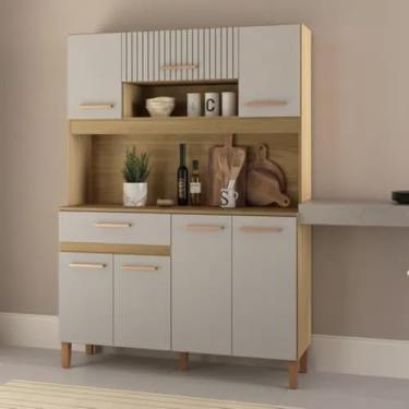 Imagem de Cozinha Compacta 7 Portas 1 Gaveta Turim Louro Freijó/cinza Claro Mdp Casamia