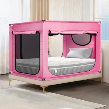Imagem de ANC POP Tenda de cama de solteiro portátil blackout tenda de privacidade para adultos dormir em ambientes internos com 3 portas, bolsa de armazenamento, rosa