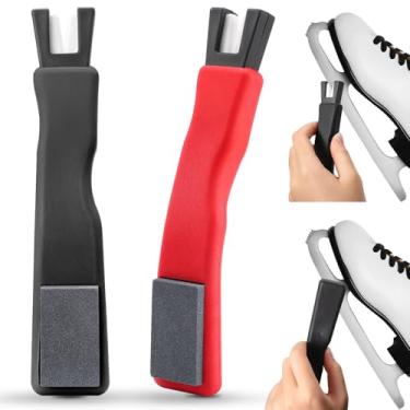 Imagem de GSDOTZAP Afiador de skate no gelo, 2 peças, afiador de skate de hóquei de cerâmica com pedra de afiar, apontador de lâmina de skate de gelo multifuncional portátil 2 em 1 para patins artísticos