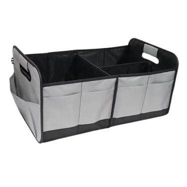 Imagem de Mqetly Organizador de porta-malas de veículo, caixa com vários compartimentos, para mulheres e homens, tecido Oxford com alças, dobrável, para presentes, Cinza