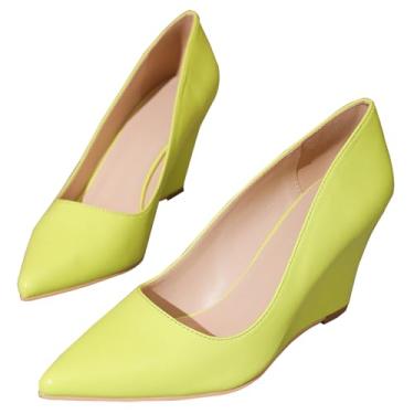 Imagem de Lryweisy Sapato social feminino salto baixo bico fechado, Verde 001, 35