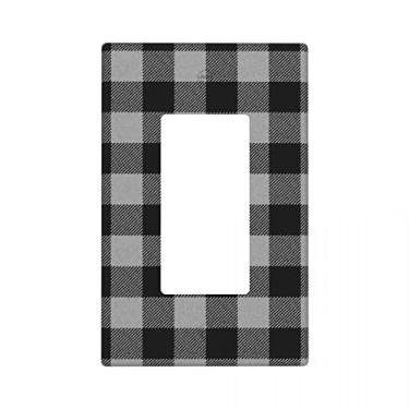 Imagem de Capa de interruptor de luz decorativa xadrez búfalo simples interruptor de balancim xadrez preto e branco, placa de parede decorativa de 1 entrada tampa de tomada de receptáculo, tamanho 11,4 cm x 2,76 cm