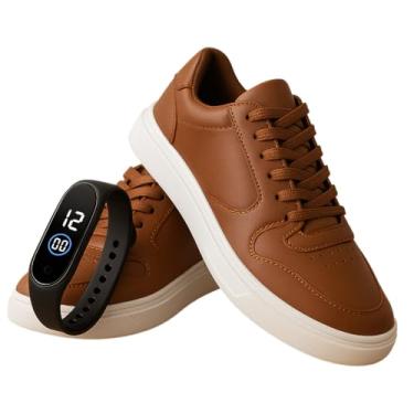 Imagem de Kit Tenis Casual Tamanho Especial Sola Alta Relógio Digital Caramelo 37