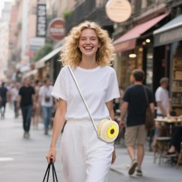 Imagem de Bolsa de ombro casual feita à mão com trama de palha fofa mini bolsa mensageiro de flores, acessórios da moda
