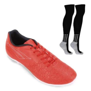Imagem de Kit Chuteira Campo Penalty Fúria XXI + Meião, Vermelho, 40