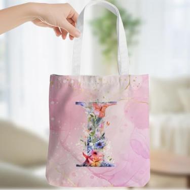 Imagem de Presentes personalizados para mulheres, monograma, presentes de aniversário para mulheres, esposa, irmã, damas de honra, Natal, inicial I, sacola de lona, ombro de praia, sacolas reutilizáveis