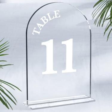 Imagem de Números de mesa de acrílico em arco para casamento, placa de mesa com suporte para peça central, recepção, festa, evento, 12 x 18 cm acrílico transparente - 11