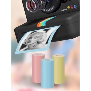 Imagem de 3 rolos de papel de impressão de refil de câmera instantânea, refil de papel para câmera de impressão HD para a maioria das câmeras instantâneas, colorido (57 x 25 mm)