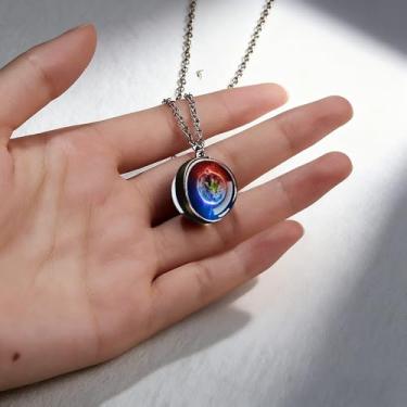 Imagem de Colar com pingente de vidro do sistema solar, feito à mão, exclusivo, bola de cristal de dois lados, universo, galáxia, guardião, estrela, planeta, nebulosa, para presentes unissex para amantes do
