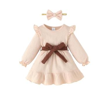 Imagem de Mioglrie Baby Girl Dresses Infant 3-6 Months Girl Clothes Ruffle Long Sleeve Dresses Fall Winter Outfits Apricot Casual Dresses