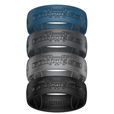 Imagem de Egnaro Anéis de casamento masculinos de silicone, pulseiras de noivado de borracha com gravação de 8,5 mm de largura, 2,5 mm de espessura, pacote múltiplo para treino, viagem, academia