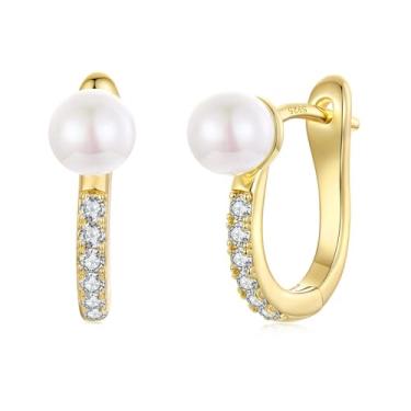 Imagem de RUKYF Brincos de argola para mulheres leves Minilmalist pérola/infinito/estrela/cruz para orelhas sensíveis, brincos de argola Huugies delicados para mulheres, Zircônia cúbica, Zircônia cúbica