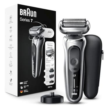 Imagem de Braun Barbeador elétrico para homens, barbeador de folha impermeável, série 7 7027cs, barbear molhado e seco, com aparador de barba, recarregável, suporte de carregamento e estojo de viagem incluídos,