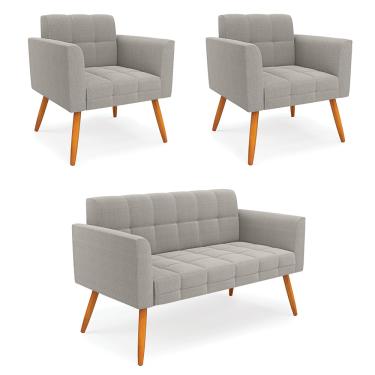 Imagem de Namoradeira e 2 Poltronas Pé Palito Castanho Elisa Bouclê Cinza D03 - D?Rossi