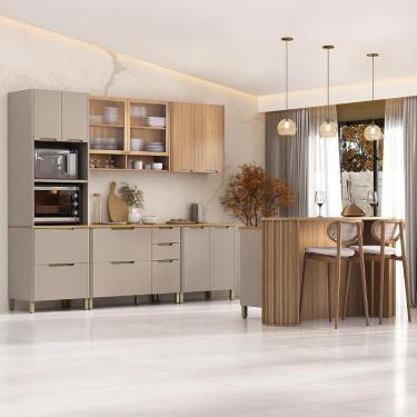 Imagem de Armário Cozinha 6 Peças Cp01 E Ilha Marina Cinammon/freijó L01 - Mpozenato