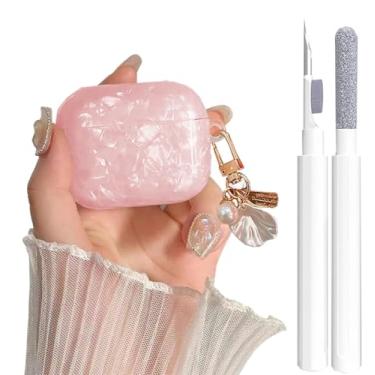 Imagem de OTOPO Capa para Airpods Pro 3ª geração para meninas e mulheres 2025 com kit de limpeza, estampa de glitter para Apple iPod Pro 3ª geração, capa protetora com chaveiro pérola, rosa