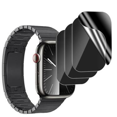 Imagem de PUKMCX Pacote com 4 protetores de tela de privacidade para Apple Watch Series 9, 8, 7, 45 mm, [Sem vidro] [Atualização anti-espião] Película de TPU macia anti-peep sensível ao toque e anti-arranhões