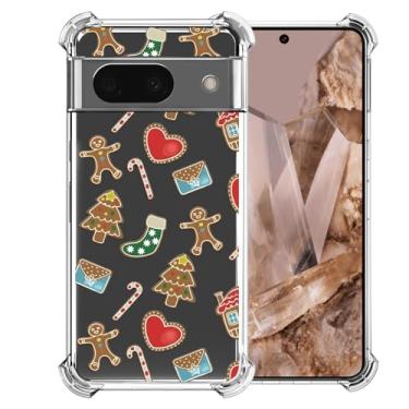 Imagem de CAROKI Capa de celular de Natal para Google Pixel 8A - Capa protetora de TPU flexível e transparente com design de biscoito do Papai Noel, capa de feriado antiderrapante à prova de choque para meninos