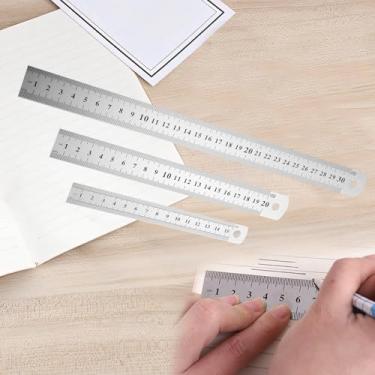 Imagem de Conjunto de 3 réguas de aço inoxidável, ferramentas de medição, régua de borda reta com polegada e métrica para engenharia de desenho (prateado, misto)
